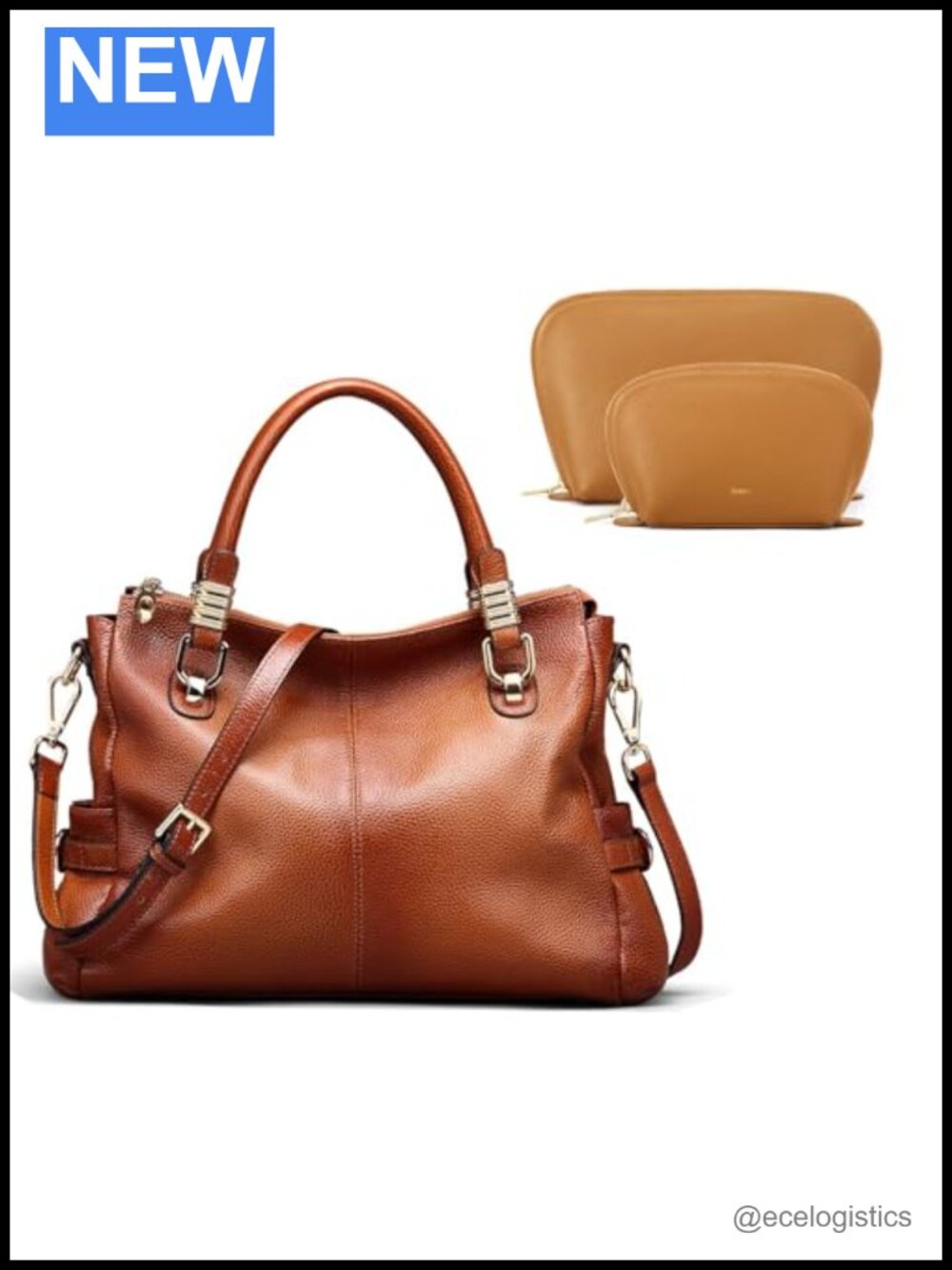 Genuine Leather Handbag Purse with Travel Makeup Organizer Pouch